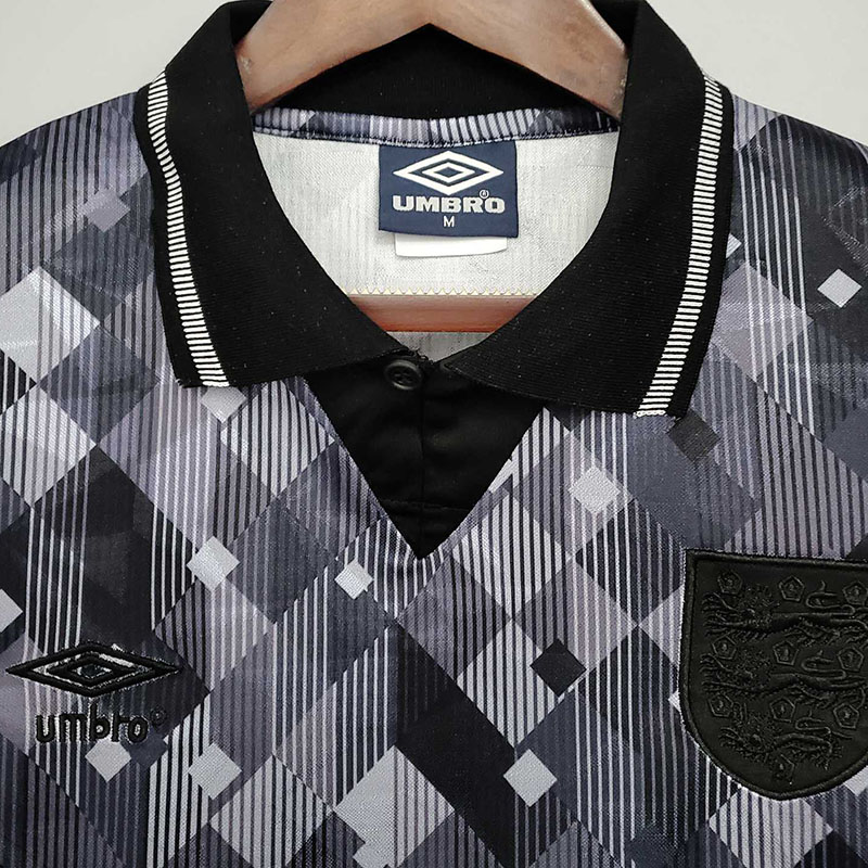 1990 England Away Black Retro Soccer Jersey（带茵宝）