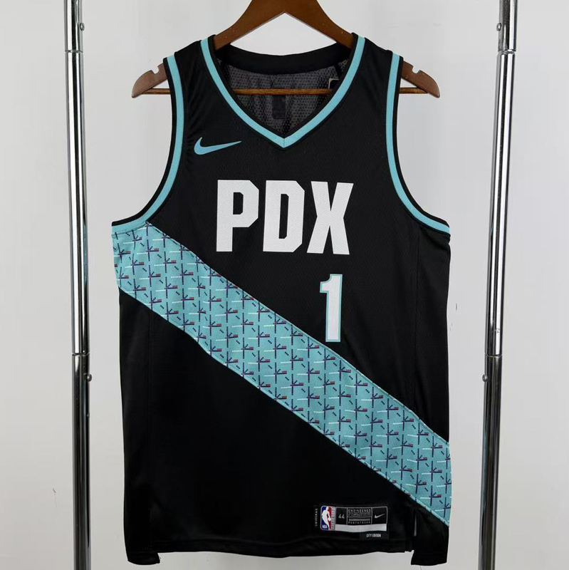 25-26 Trail Blazers MORANT #1 Black City Edition Top Quality Hot Pressing NBA Jersey (V领)