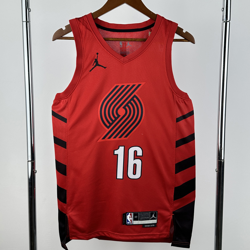 22-23 TRAIL BLAZERS YANG #16 Red Top Quality Hot Pressing NBA Jersey (Trapeze Edition)飞人版