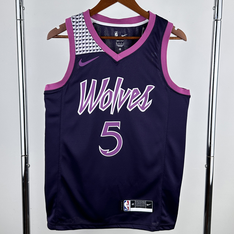 TIMBERWOLVES EDWARDS #5 Purple Black Top Quality Hot Pressing NBA Jersey