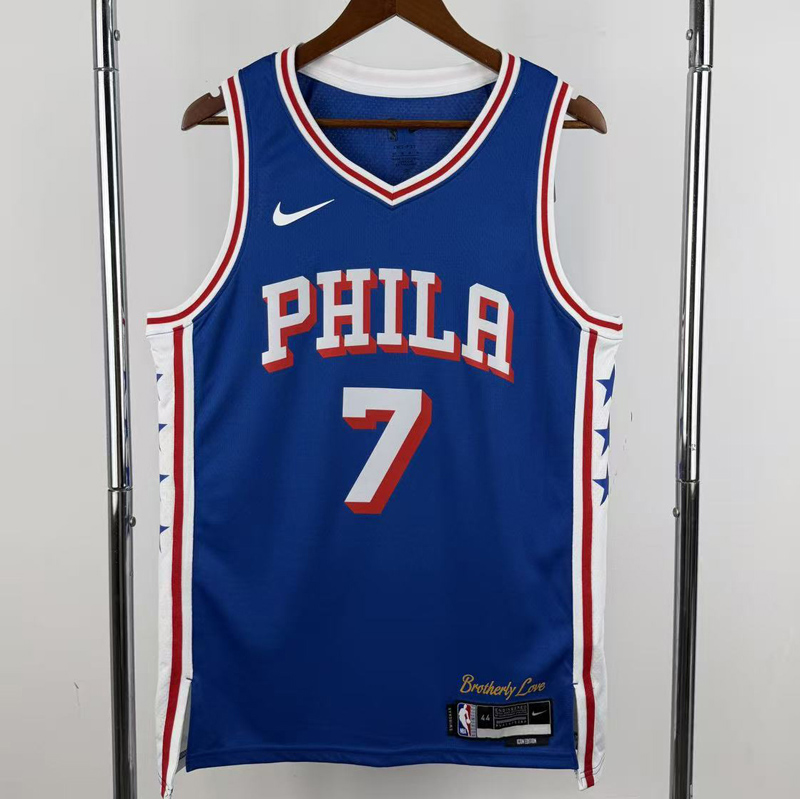 76ERS BROWN #7 Blue Top Quality Hot Pressing NBA Jersey (V领)