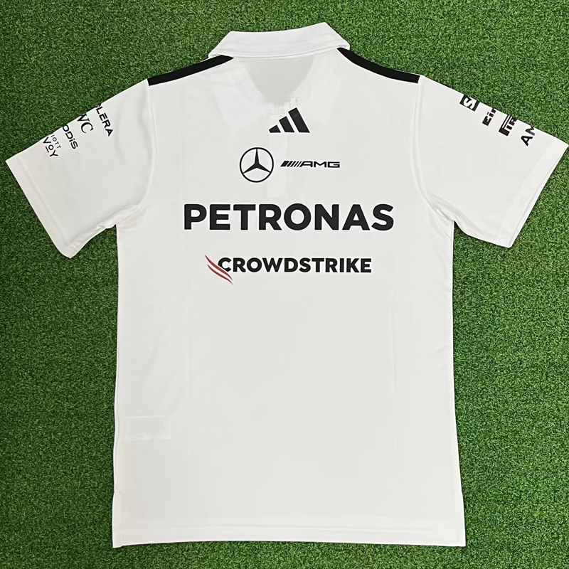2026 Mercedes White Polo Racing Suit (Football Jersey Size)(有领)
