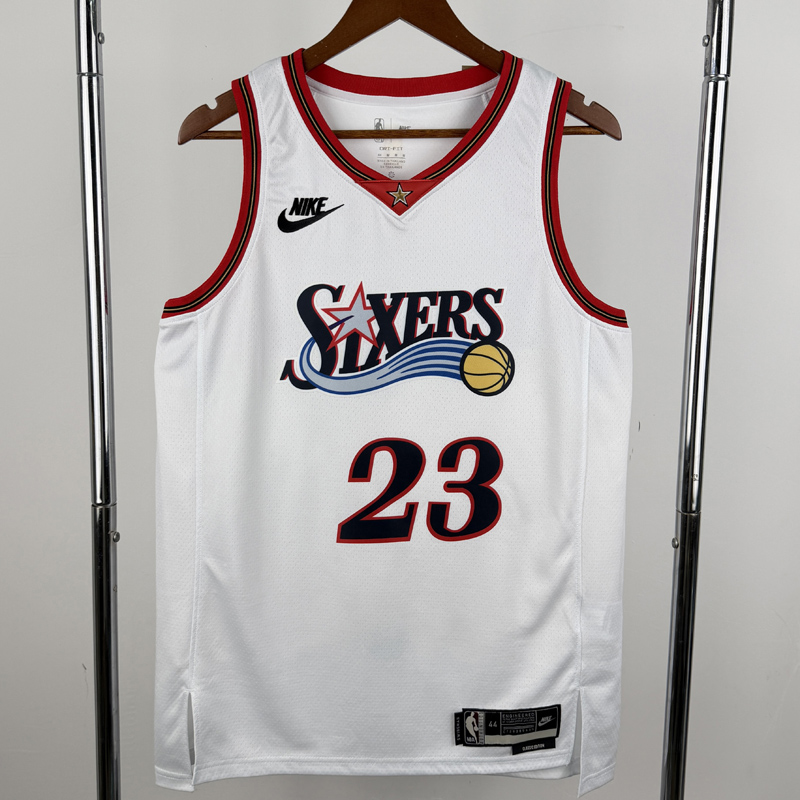 25-26 76ERS JAMES #23 White Retro Top Quality Hot Pressing NBA Jersey (V领)