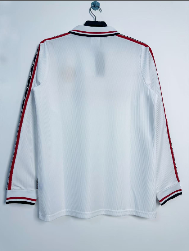 1998 Man Utd White Long Sleeve Retro Soccer Jersey (长袖)