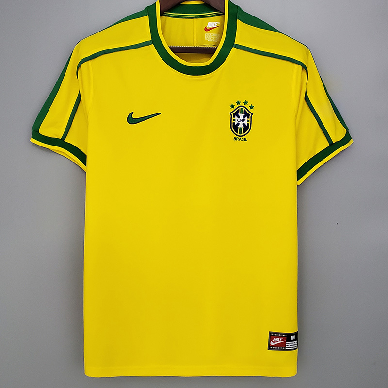 1998 Brazil Home Retro Soccer Jersey(亲笔签名 号码)