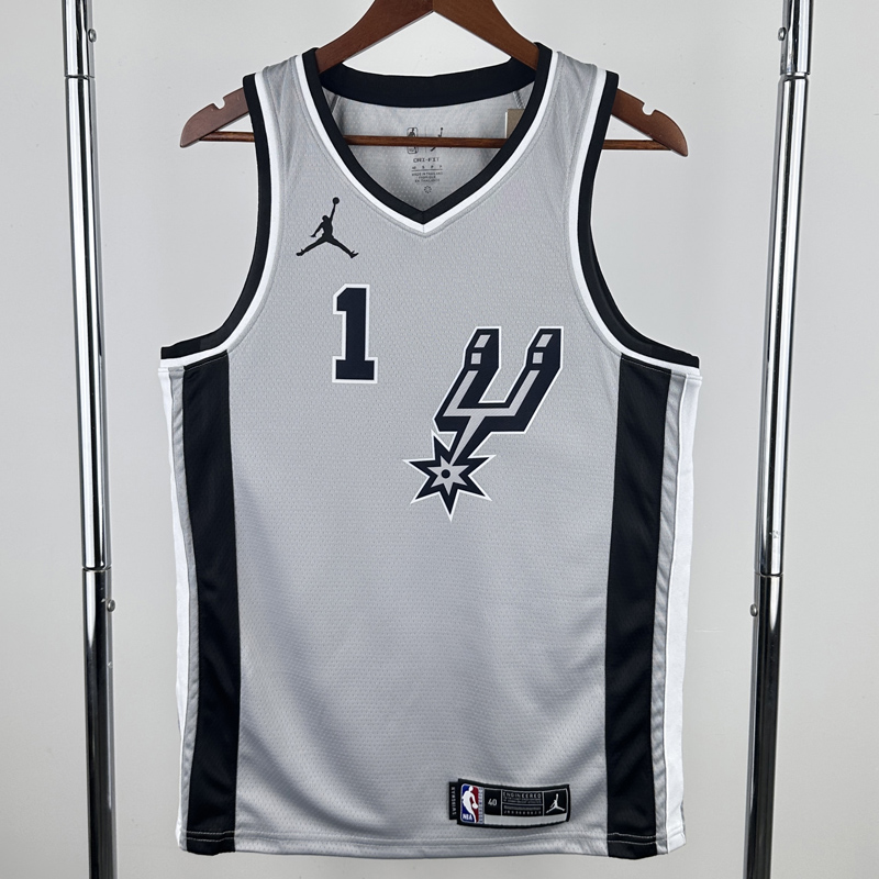 20-21 SA Spurs WEMBANYAMA #1 Grey Top Quality Hot Pressing NBA Jersey (Trapeze Edition) 飞人版