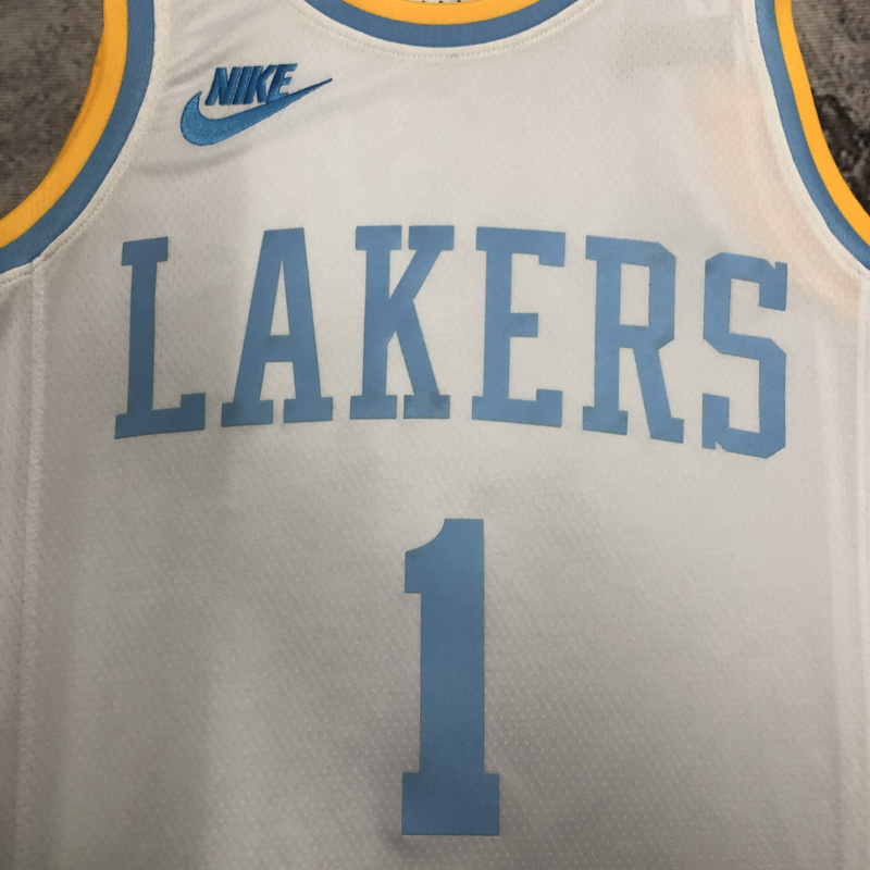 LAKERS RUSSELL #1 White Retro Top Quality Hot P...