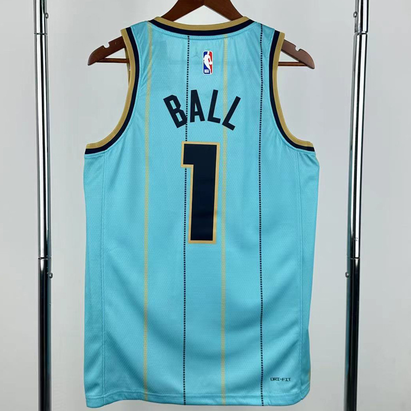 24-25 Hornets BALL #1 Blue City Edition Top Quality Hot Pressing NBA Jersey(V领)