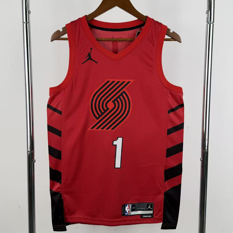 22-23 Trail Blazers MORANT #1 Red Top Quality Hot Pressing NBA Jersey (Trapeze Edition)飞人版