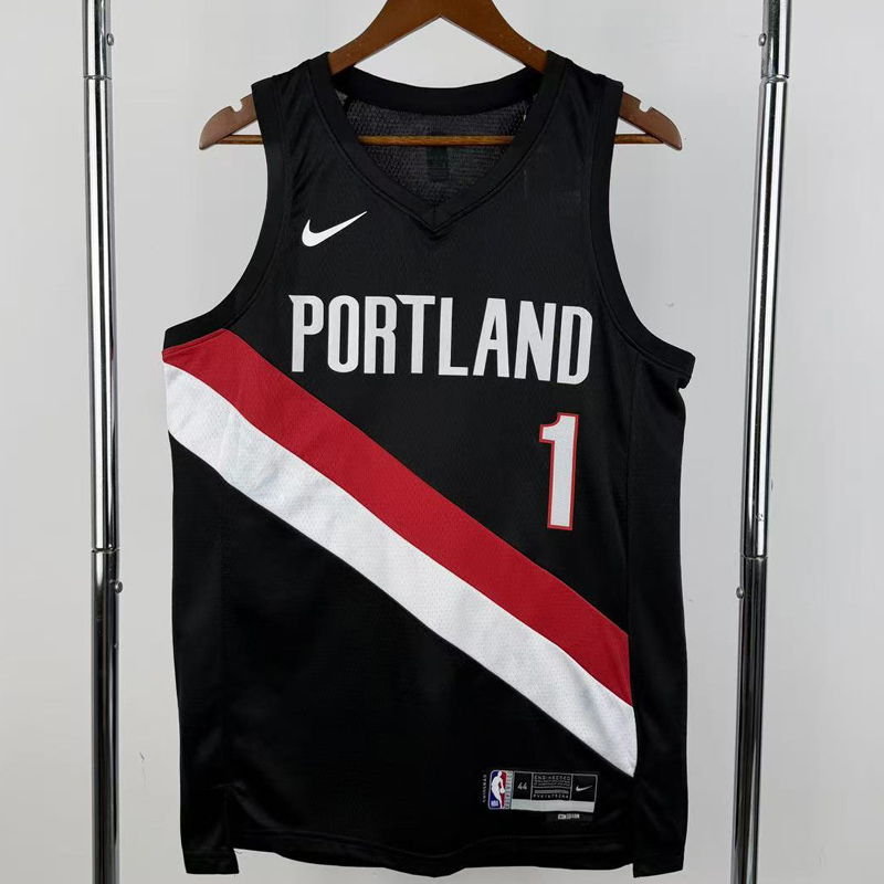 25-26 Trail Blazers MORANT #1 Black Top Quality Hot Pressing NBA Jersey (V领)