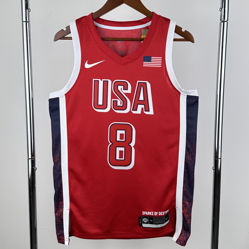 2024 Olympic Game USA  LEONARD # 8 Red Basketball Jersey