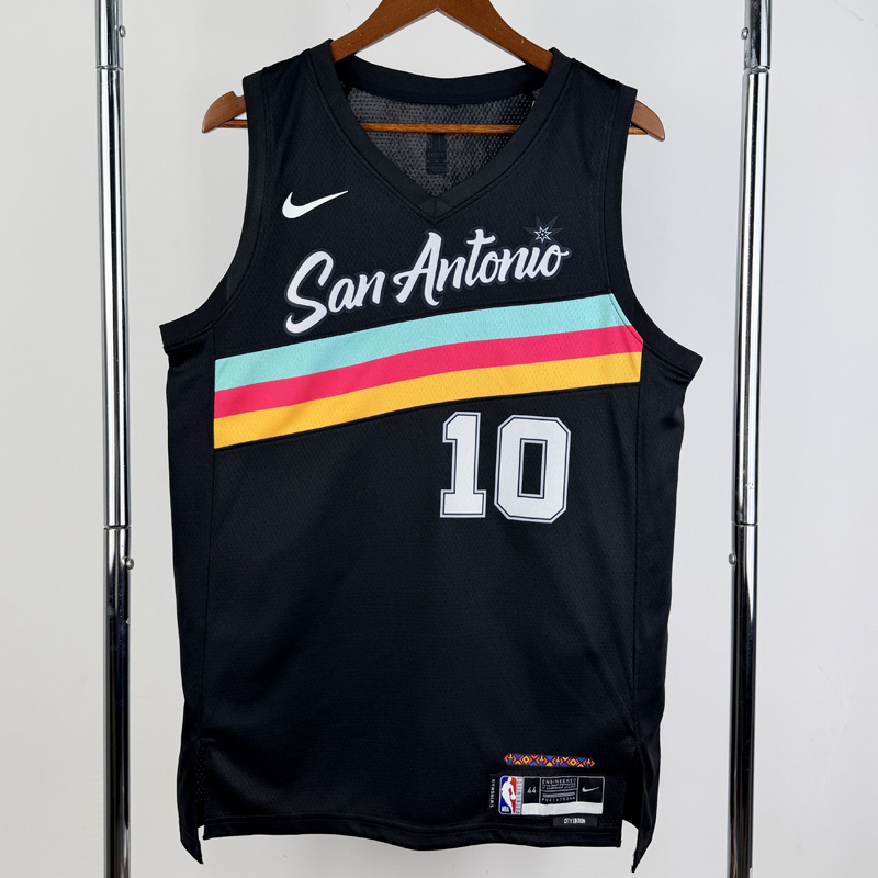 25-26 SA Spurs SOCHAN #10 Black City Edition Top Quality Hot Pressing NBA Jersey (V领）