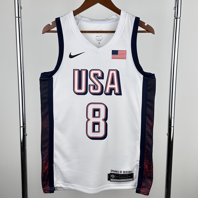 2024 Olympic Game USA  LEONARD # 8 White Basketball Jersey