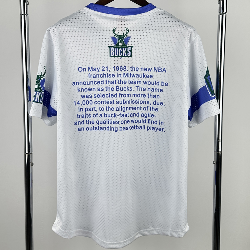 2026 BUCKS White Retro High Quality Casual T-Shirt #MN