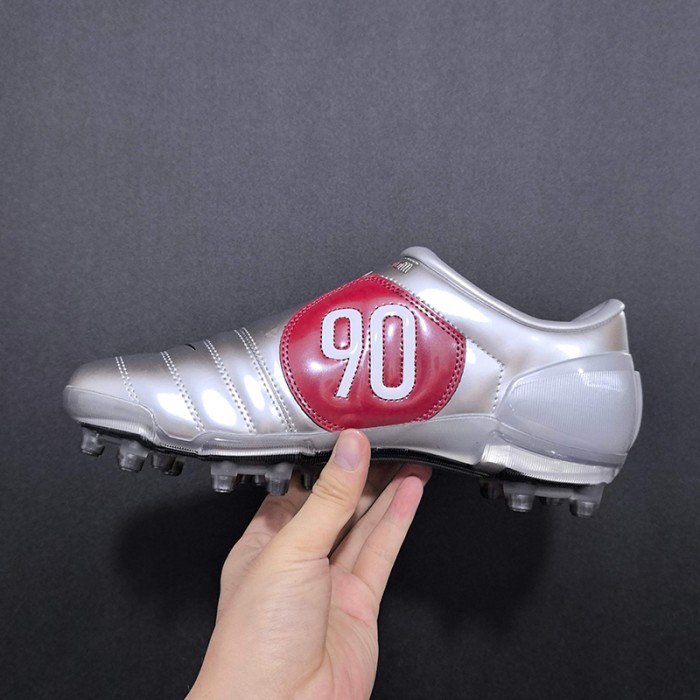 T90 FG Soccer Shoes-Silver/Red