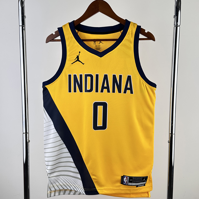 22-23 Indiana Pacers HALIBURTON #0 Yellow Top Q...