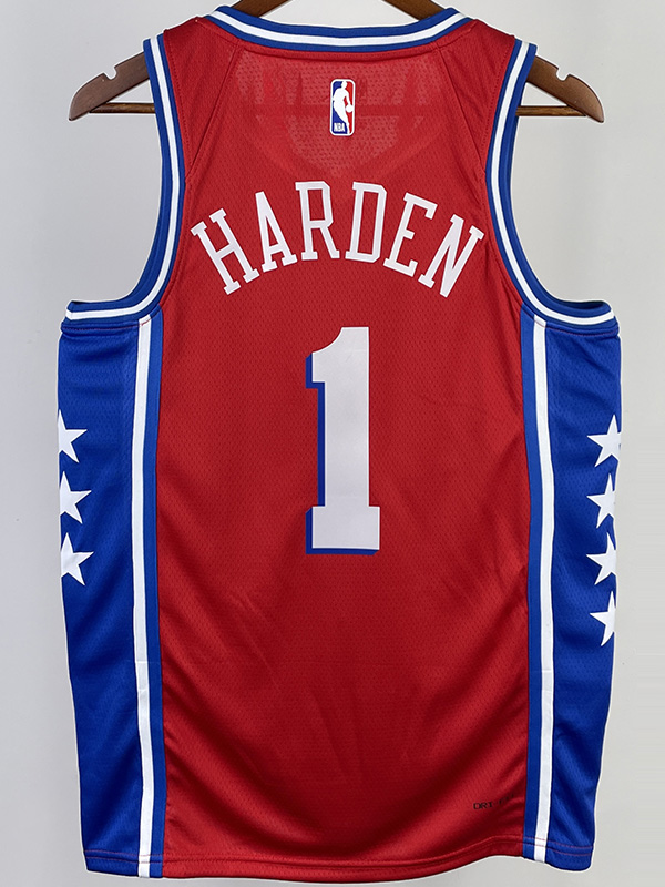 22-23 76ERS HARDEN #1 Red Top Quality Hot Press...