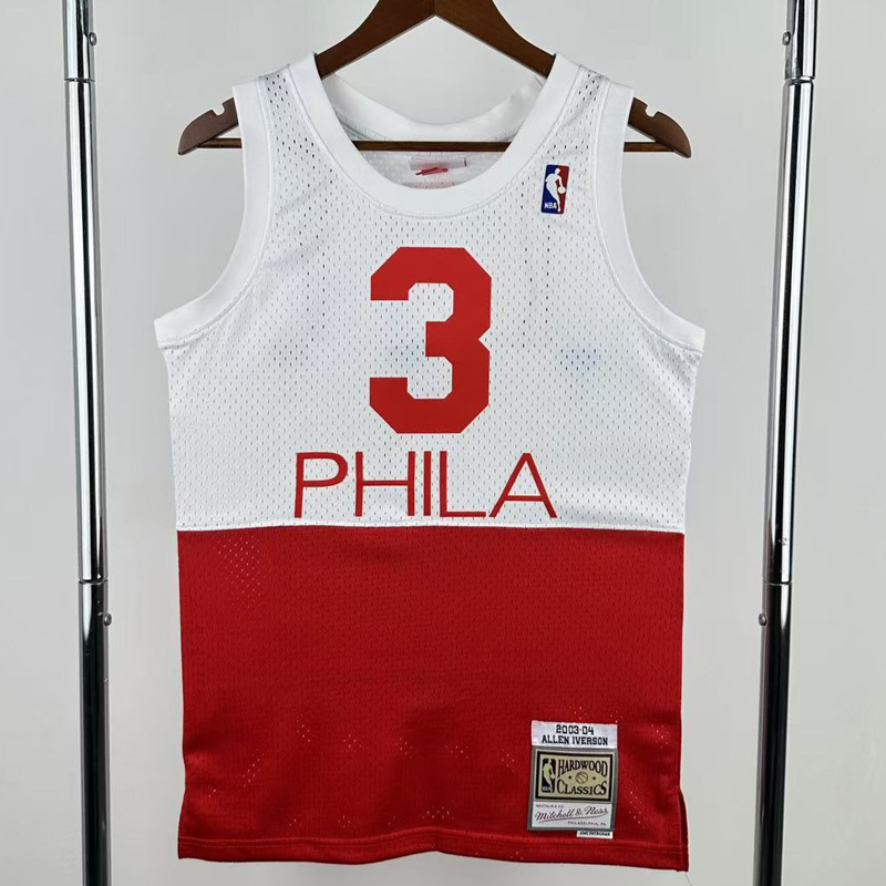 2003-04 76ERS IVERSON #3 White Red Retro Top Quality Hot Pressing NBA Jersey