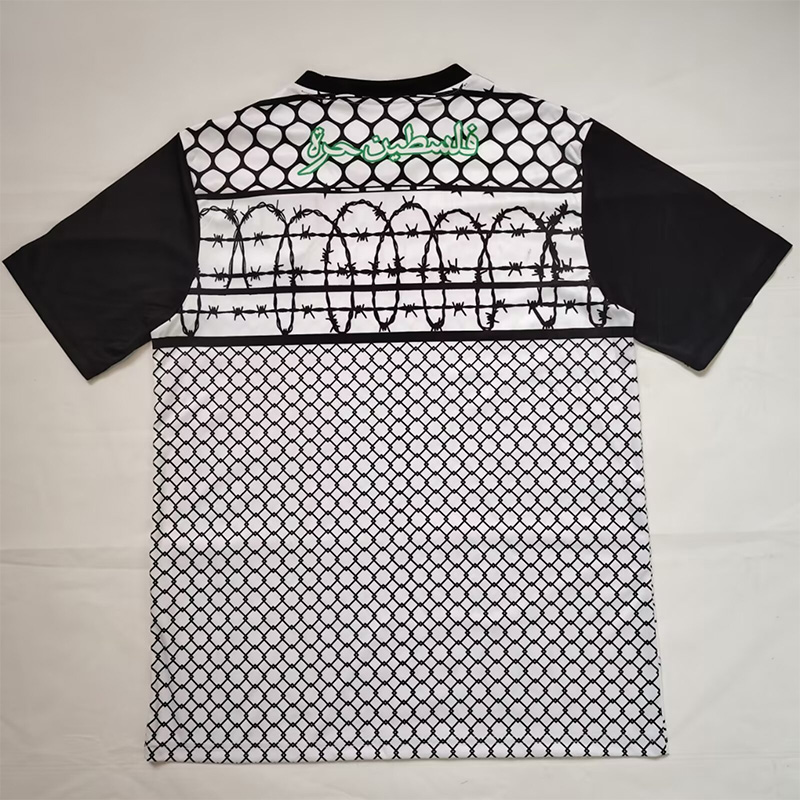 Palestina FC Grey Black Retro Soccer Jersey *铁丝网
