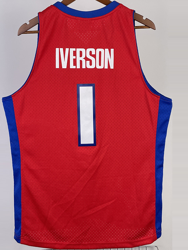 2008-09 Pistons IVERSON #1 Red Retro Top Qualit...