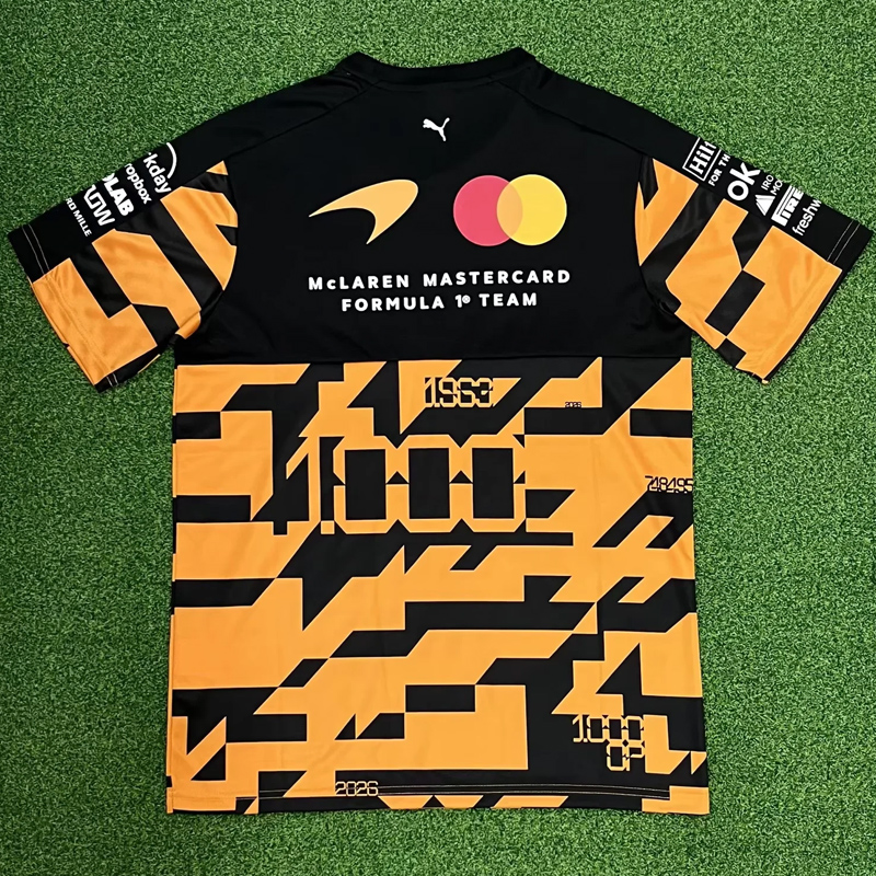 2026 McLaren Black Yellow T-Shirts Racing Suit (Football Jersey Size)(圆领)
