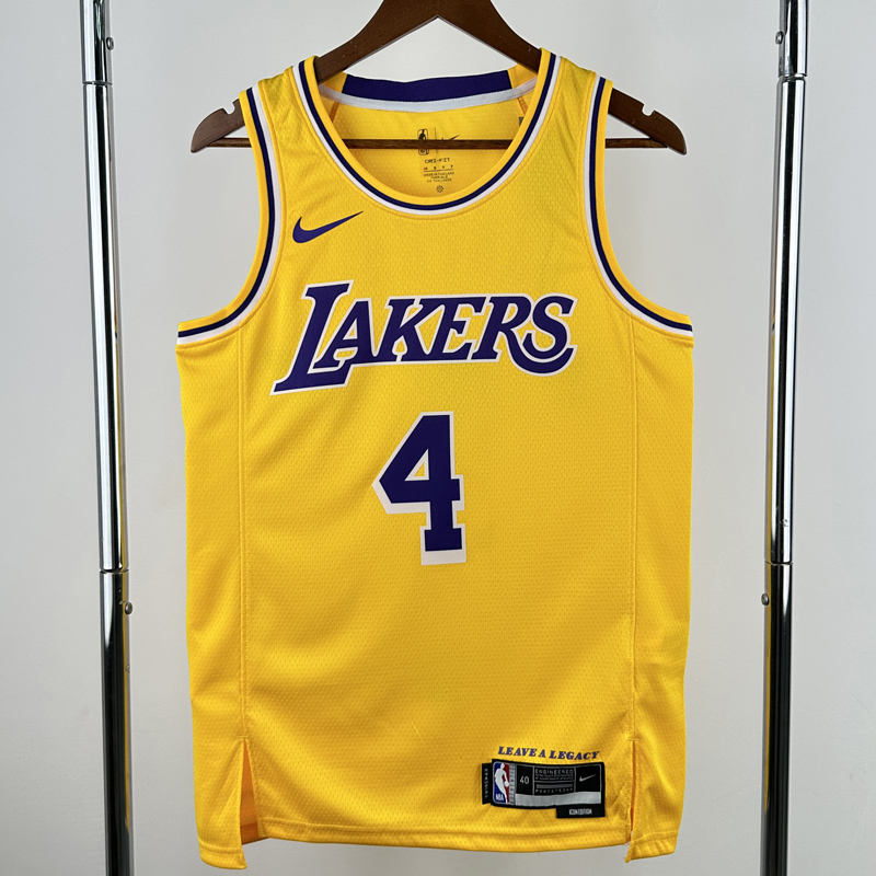 22-23 Lakers KNECHT #4 Yellow Top Quality Hot Pressing NBA Jersey(圆领)