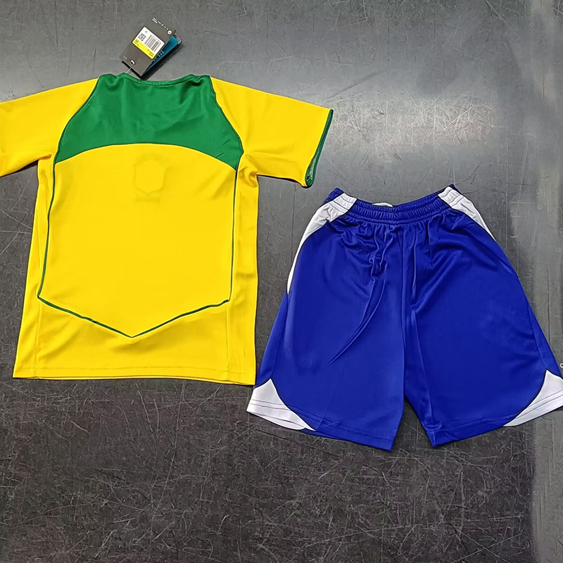 2004 Brazil Home Kids Retro Soccer Jersey