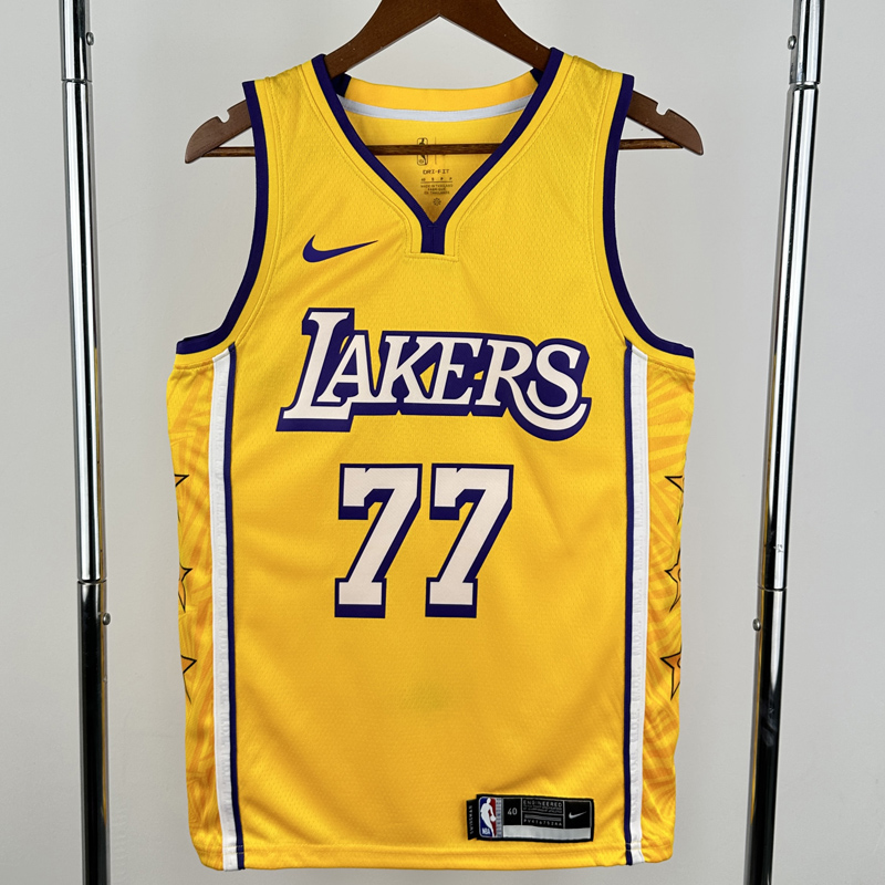 Lakers DONCIC #77 Yellow Top Quality Hot Pressing NBA Jersey(V领)
