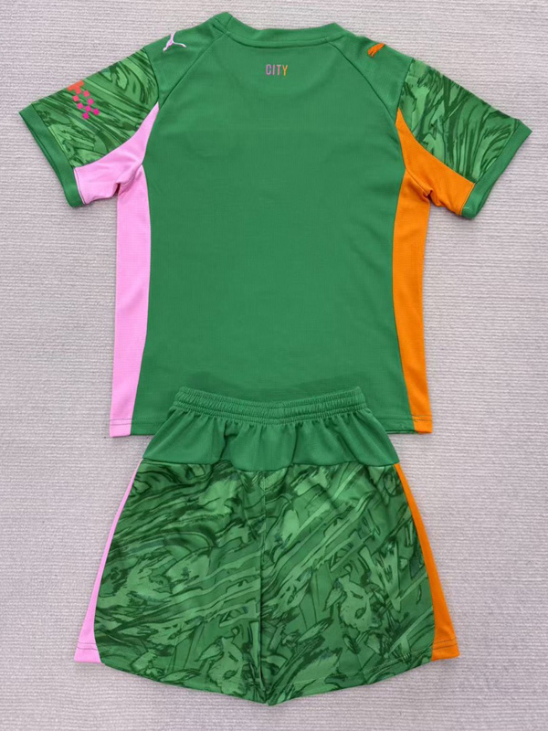 25-26 Man City Green Goalkeeper Kids Soccer Jersey